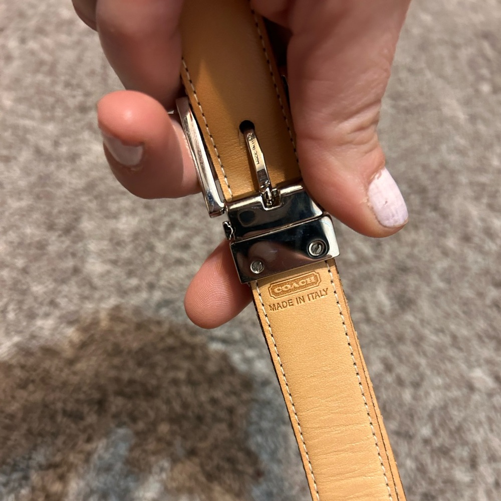 Coach Signature Canvas Leather Belt Tan Brown 34” Never Worn - Picture 3 of 6